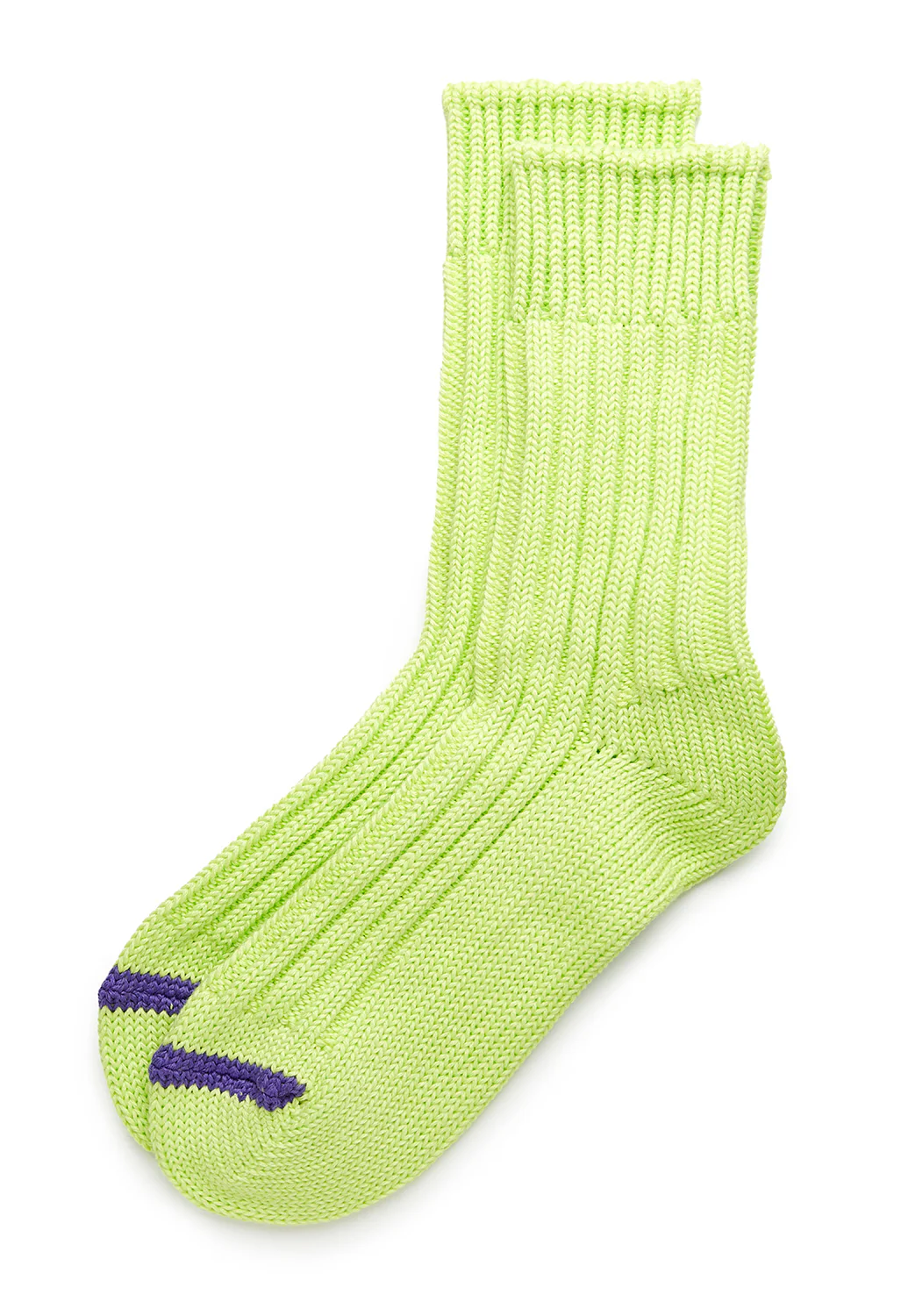 ROTOTO Chunky Ribbed Crew Socks - Lime/Purple