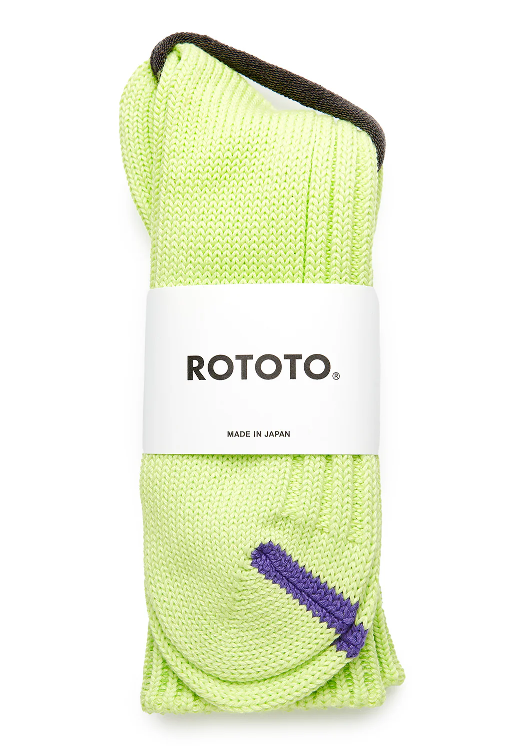 ROTOTO Chunky Ribbed Crew Socks - Lime/Purple - Image 2