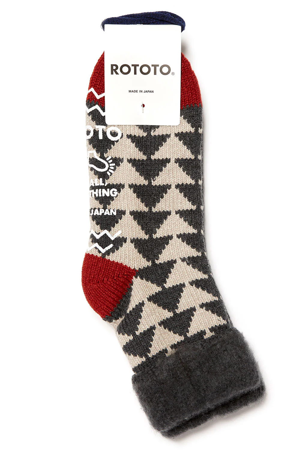 ROTOTO Comfy Room Sankaku Socks - Charcoal/Red - Image 2
