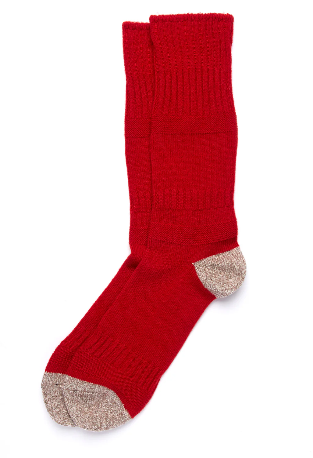 ROTOTO Guernsey Pattern Crew Socks - Red/Mix Brown