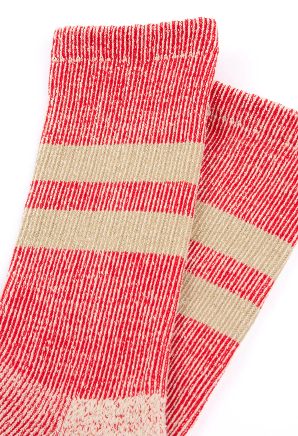 ROTOTO Pile Stripe Marl Socks - Red / Beige - Image 4