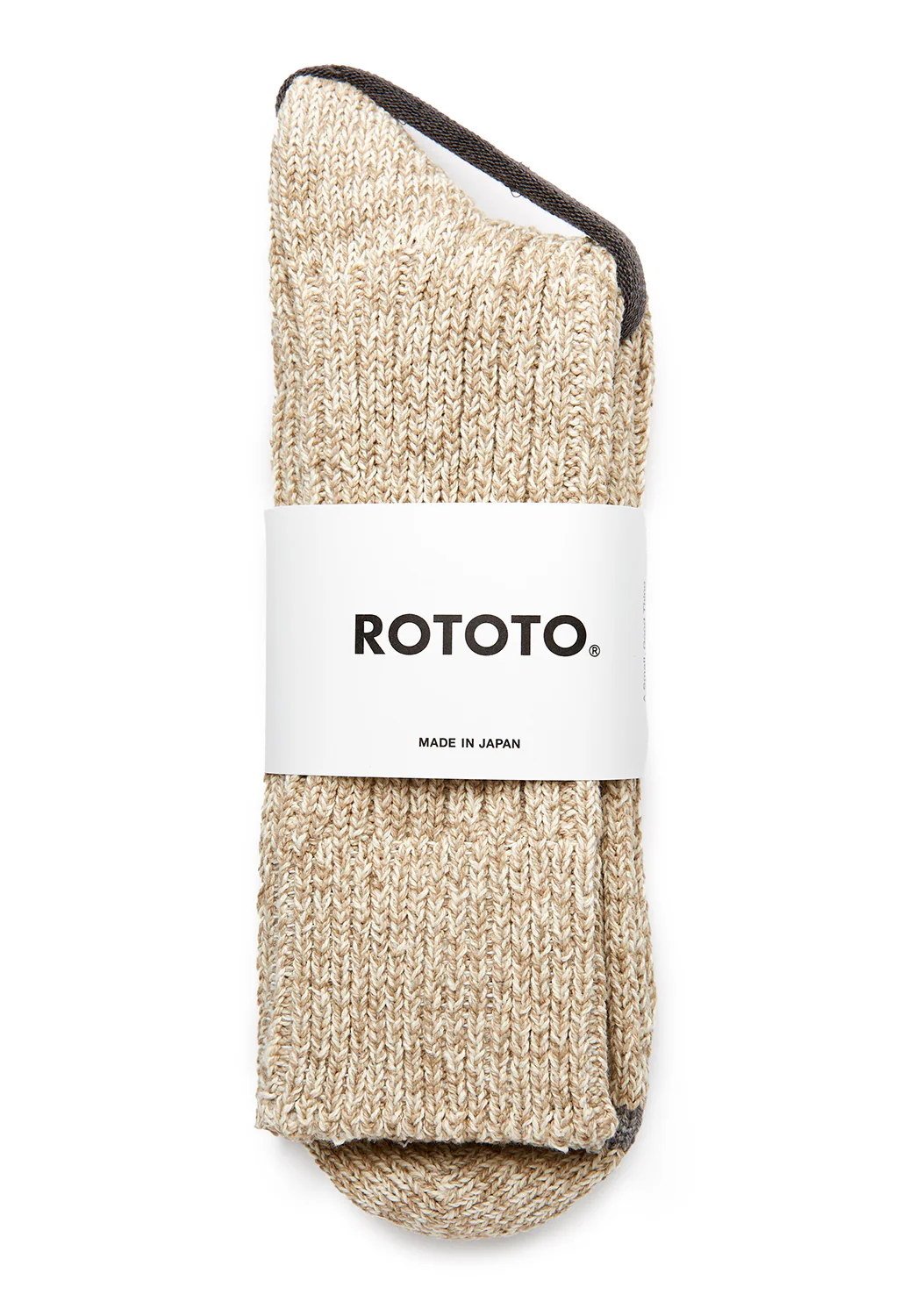 ROTOTO Recycle Cotton Ribbed Crew Socks - Beige/Ivory - Image 2