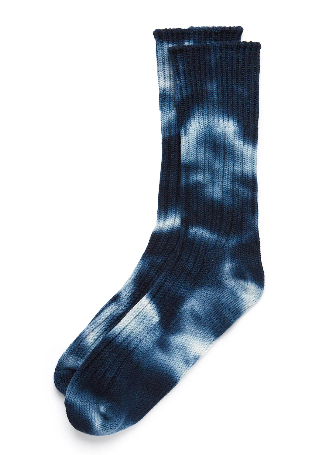 ROTOTO Tie Dye Chunky Ribbed Crew Socks - Navy/White