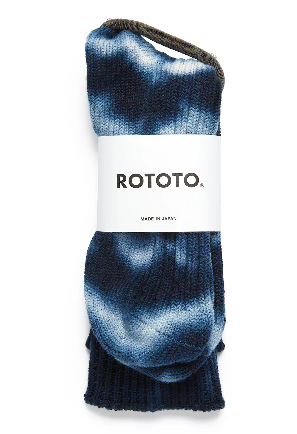 ROTOTO Tie Dye Chunky Ribbed Crew Socks - Navy/White - Image 2