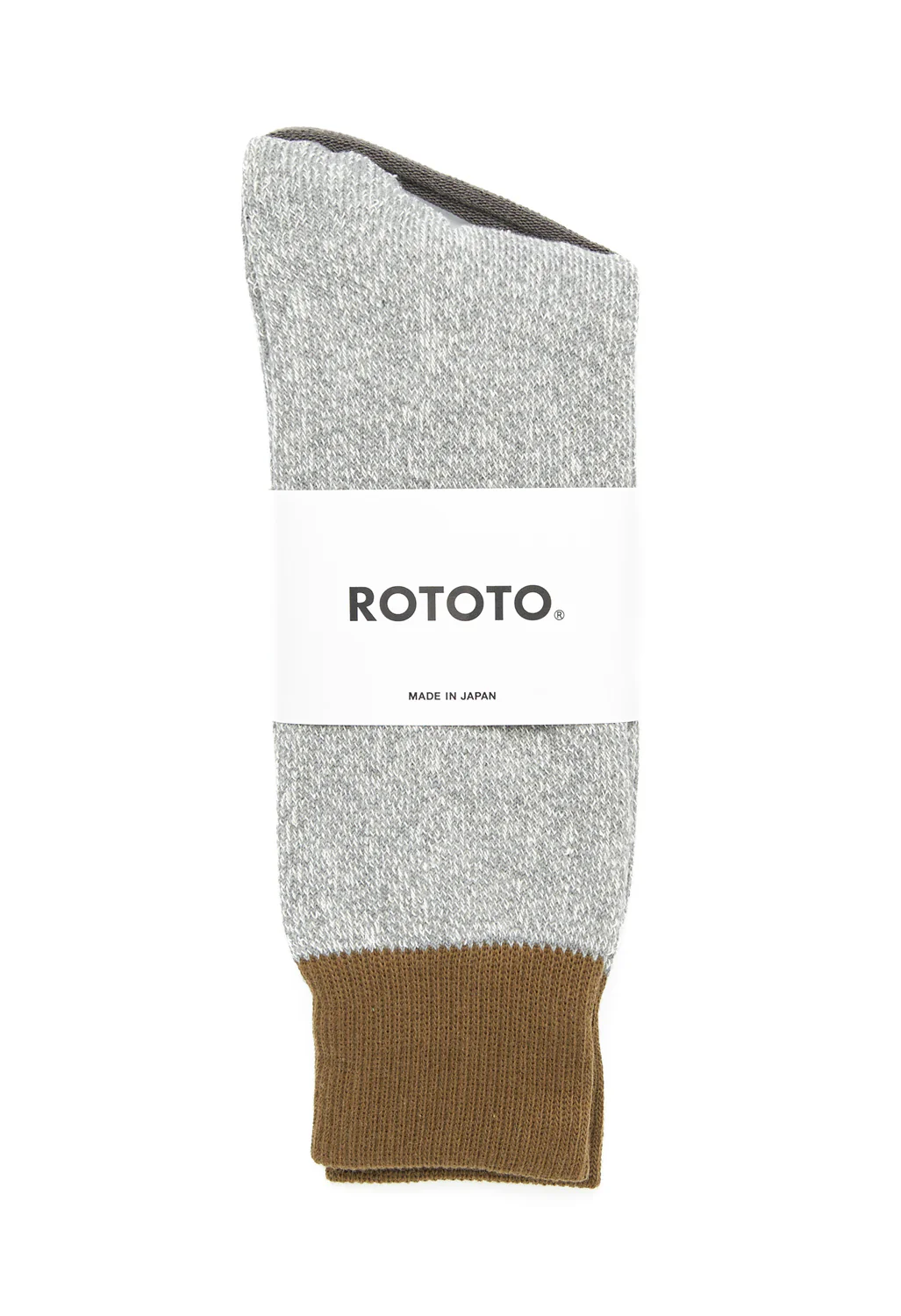ROTOTO Silk & Cotton Double Face Crew Socks - Olive / Gray - Image 2