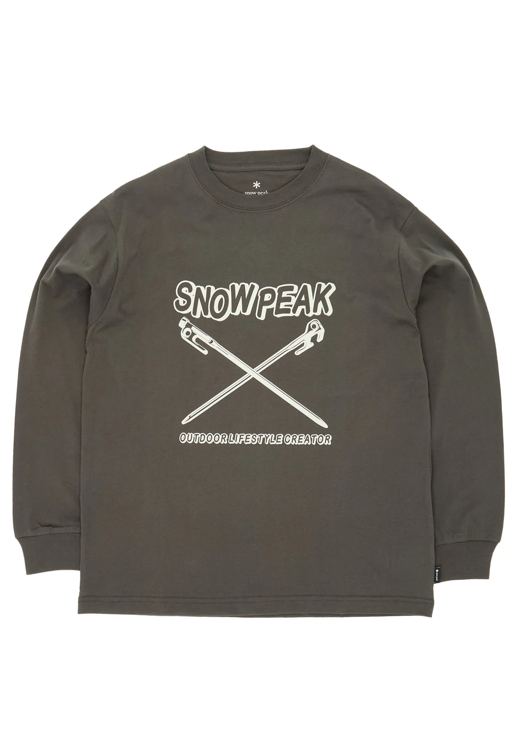 Snow Peak Solid & Delta Stake Long Sleeve T-Shirt - Charcoal