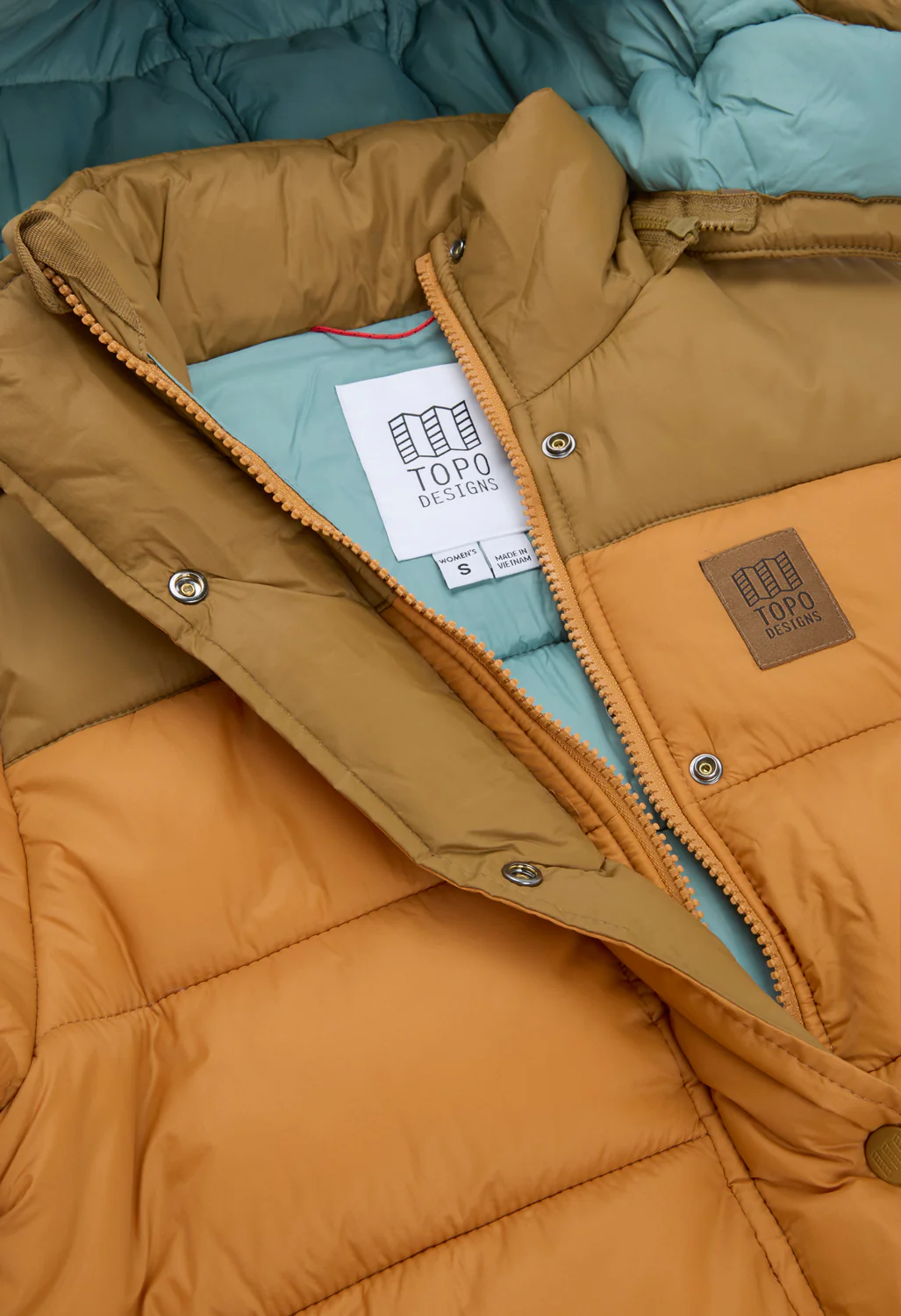 Topo Designs Women's Retro Ridge Puffer Jacket - Dark Khaki / Spice - Image 5