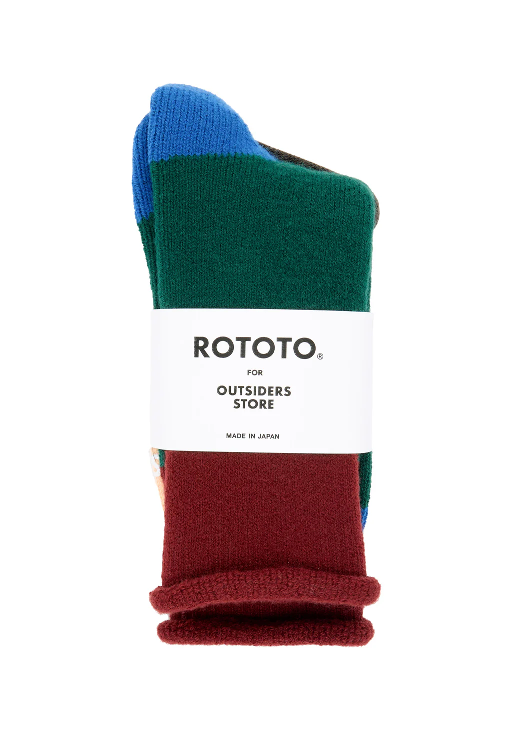 ROTOTO x Outsiders Pile Room Multi Socks - Maroon / Dark Green - Image 3